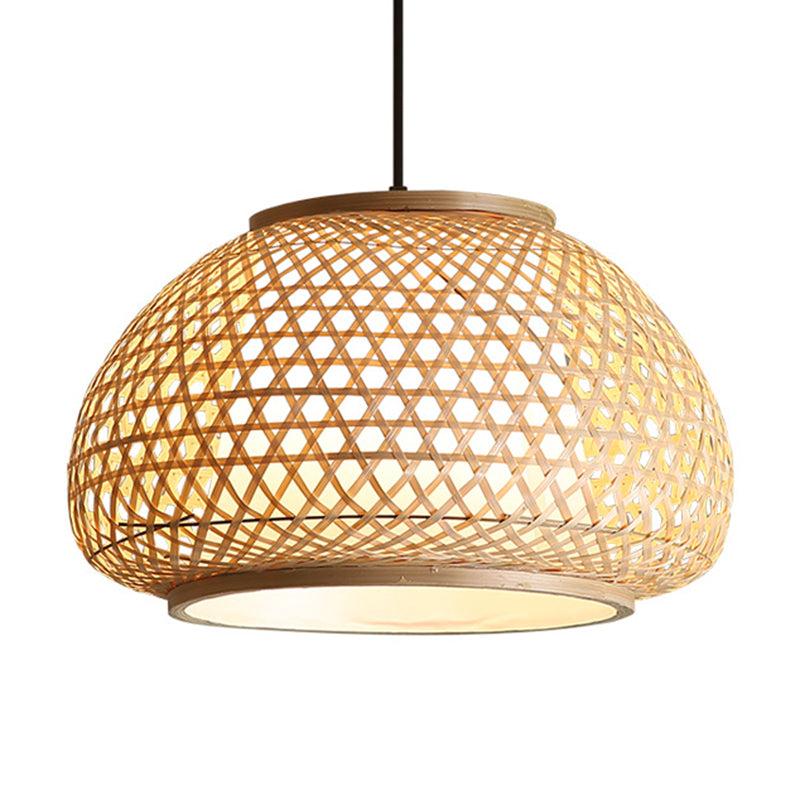 Globe Pendant Hanging Lamp with Rattan Shade Asia Style 1 Light Hanging Ceiling Lantern in Beige Beige 19.5" Clearhalo 'Ceiling Lights' 'Pendant Lights' 'Pendants' Lighting' 2628848