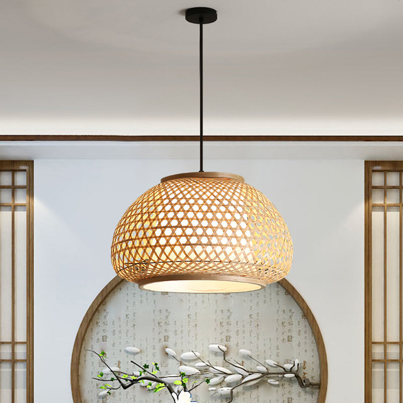 Globe Pendant Hanging Lamp with Rattan Shade Asia Style 1 Light Hanging Ceiling Lantern in Beige Clearhalo 'Ceiling Lights' 'Pendant Lights' 'Pendants' Lighting' 2628849