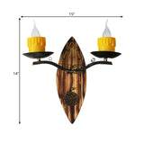 2 Lights Candle Wall Lamp Vintage Yellow Resin Sconce Light Fixture with Wood Backplate Clearhalo 'Wall Lamps & Sconces' 'Wall Lights' Lighting' 262884