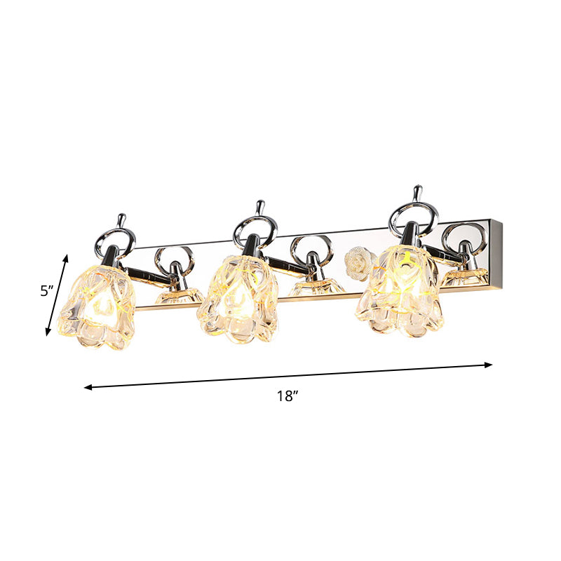 Flower Shade Wall Light Fixture Modernism Clear Glass 2/3 Lights Silver Finish Vanity Wall Light for Bathroom, 12"/18" W Clearhalo 'Modern wall lights' 'Modern' 'Vanity Lights' 'Wall Lights' Lighting' 262885