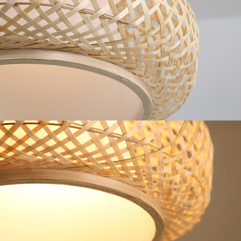 Globe Pendant Hanging Lamp with Rattan Shade Asia Style 1 Light Hanging Ceiling Lantern in Beige Clearhalo 'Ceiling Lights' 'Pendant Lights' 'Pendants' Lighting' 2628850