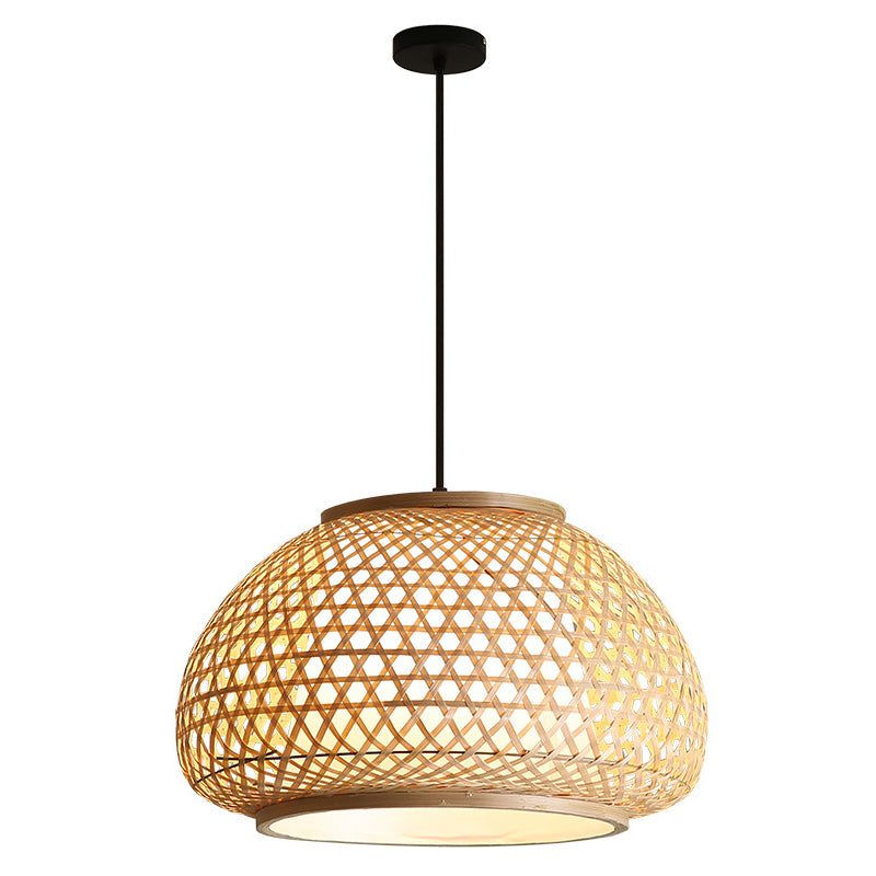 Globe Pendant Hanging Lamp with Rattan Shade Asia Style 1 Light Hanging Ceiling Lantern in Beige Clearhalo 'Ceiling Lights' 'Pendant Lights' 'Pendants' Lighting' 2628851