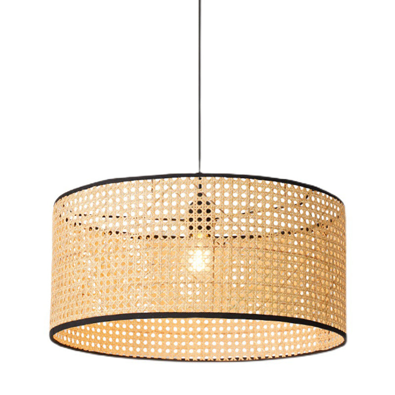 Drum Rattan Shade Pendant Hanging Lamp Asia Style 1 Light Hanging Ceiling Light in Beige for Living Room Beige Clearhalo 'Ceiling Lights' 'Pendant Lights' 'Pendants' Lighting' 2628857