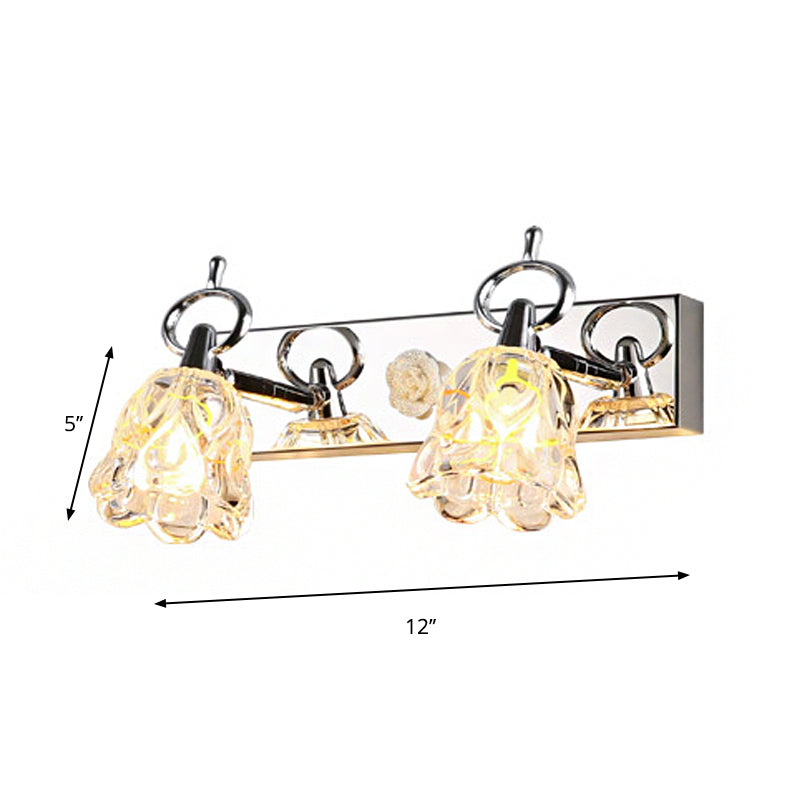 Flower Shade Wall Light Fixture Modernism Clear Glass 2/3 Lights Silver Finish Vanity Wall Light for Bathroom, 12"/18" W Clearhalo 'Modern wall lights' 'Modern' 'Vanity Lights' 'Wall Lights' Lighting' 262886