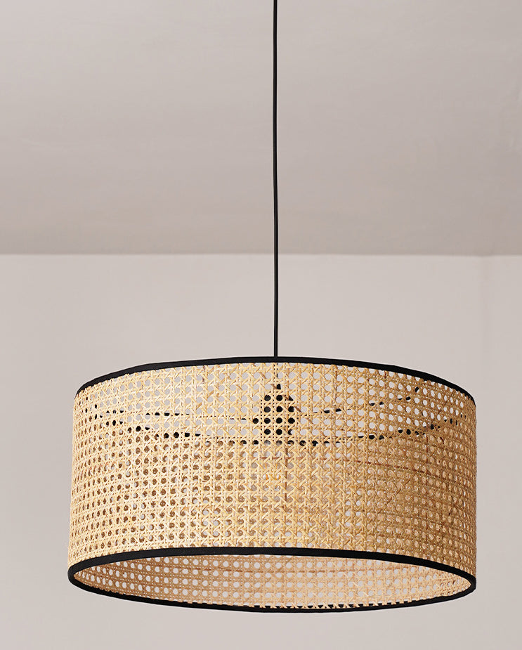 Drum Rattan Shade Pendant Hanging Lamp Asia Style 1 Light Hanging Ceiling Light in Beige for Living Room Clearhalo 'Ceiling Lights' 'Pendant Lights' 'Pendants' Lighting' 2628864