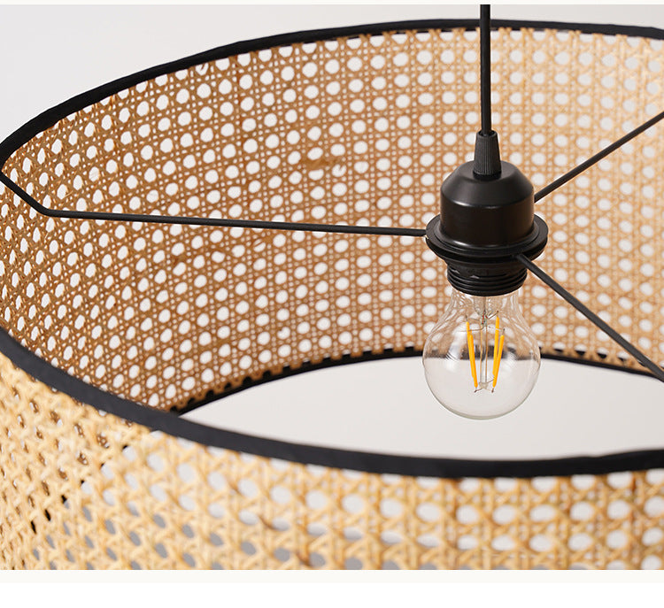 Drum Rattan Shade Pendant Hanging Lamp Asia Style 1 Light Hanging Ceiling Light in Beige for Living Room Clearhalo 'Ceiling Lights' 'Pendant Lights' 'Pendants' Lighting' 2628865