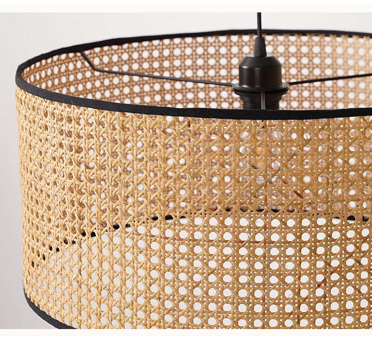 Drum Rattan Shade Pendant Hanging Lamp Asia Style 1 Light Hanging Ceiling Light in Beige for Living Room Clearhalo 'Ceiling Lights' 'Pendant Lights' 'Pendants' Lighting' 2628866