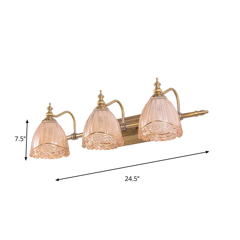 Floral Shade Wall Light Sconce Modern Style Amber Glass 2/3 Bulbs Bathroom Vanity Light in Brass Finish, 16.5"/24.5" W Clearhalo 'Modern wall lights' 'Modern' 'Vanity Lights' 'Wall Lights' Lighting' 262887