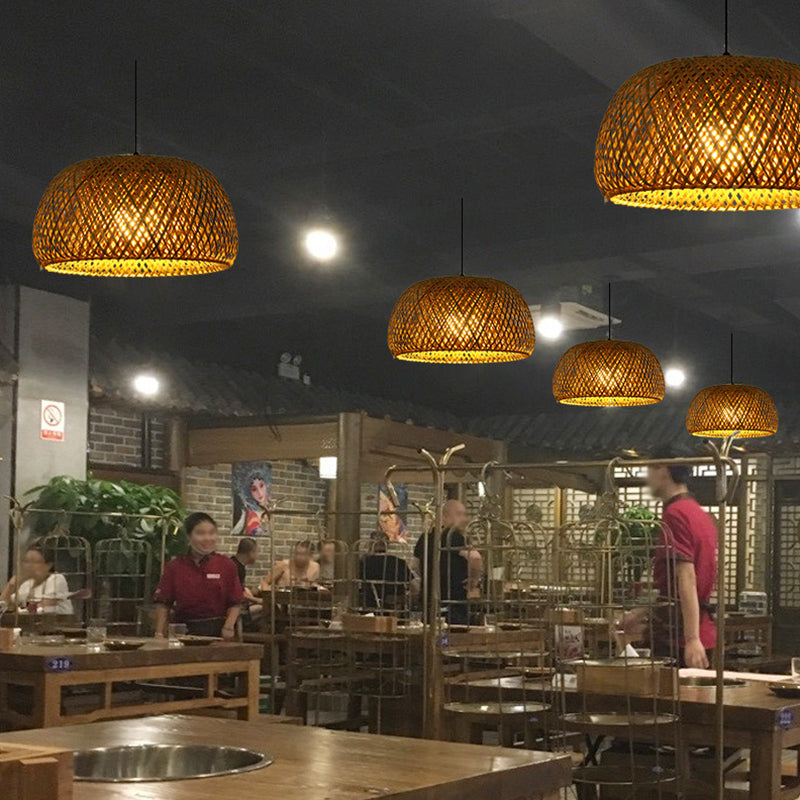 Double walled Hanging Lamp Kit Asian Bamboo 1-Light Beige Hanging Pendant for Restaurant Clearhalo 'Ceiling Lights' 'Pendant Lights' 'Pendants' Lighting' 2628873