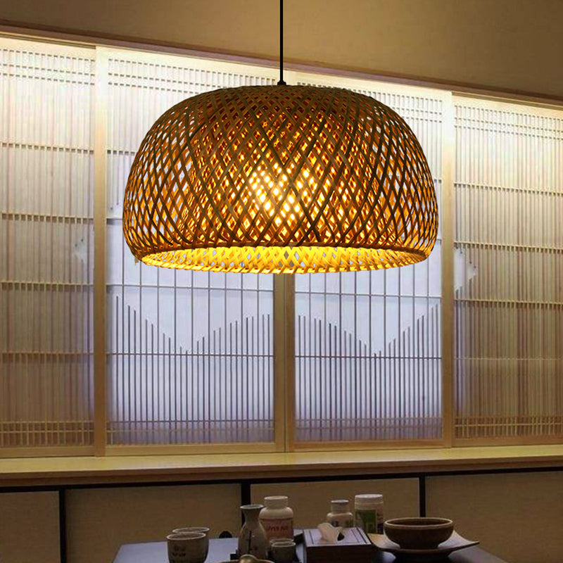 Double walled Hanging Lamp Kit Asian Bamboo 1-Light Beige Hanging Pendant for Restaurant Clearhalo 'Ceiling Lights' 'Pendant Lights' 'Pendants' Lighting' 2628874