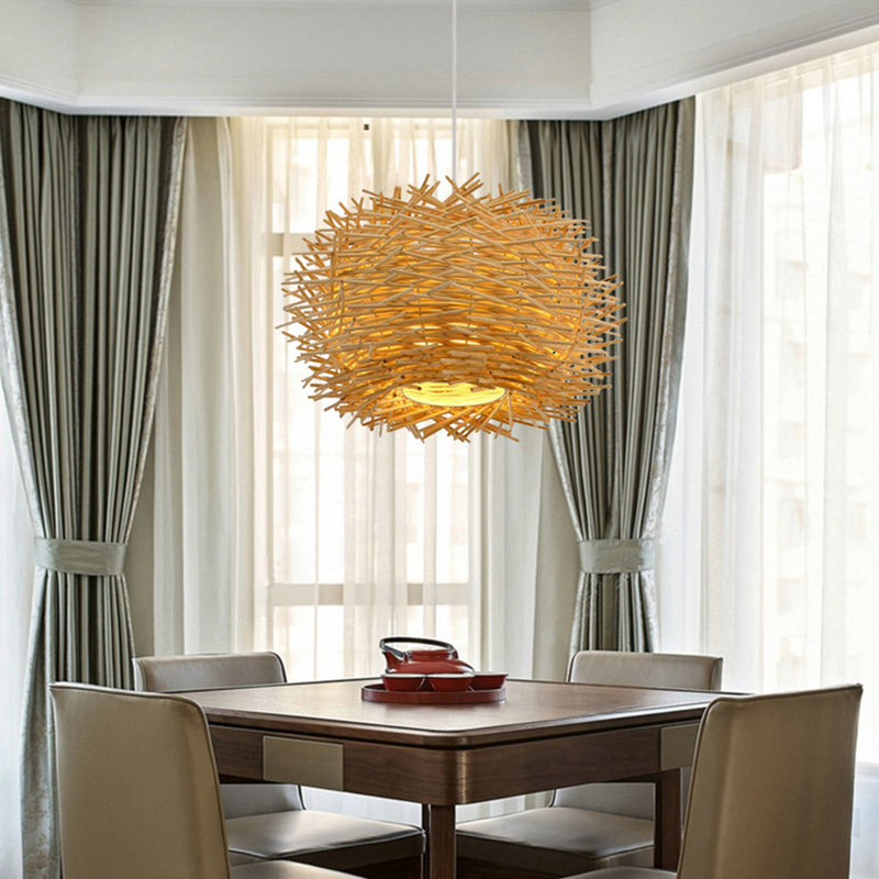 Modern Nest Design Indoor Lighting Fixture Rattan 1 Light Decorative Pendant Lamp in Beige Clearhalo 'Ceiling Lights' 'Pendant Lights' 'Pendants' Lighting' 2628881