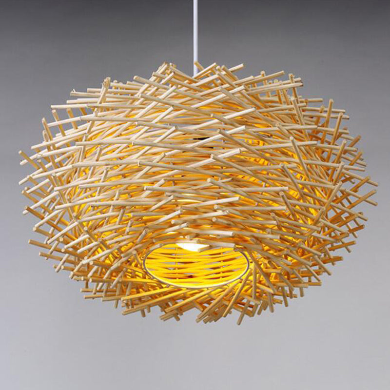 Modern Nest Design Indoor Lighting Fixture Rattan 1 Light Decorative Pendant Lamp in Beige Clearhalo 'Ceiling Lights' 'Pendant Lights' 'Pendants' Lighting' 2628882