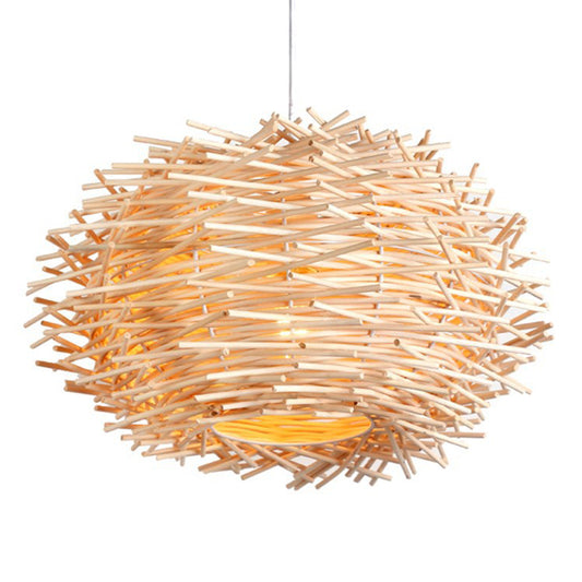 Modern Nest Design Indoor Lighting Fixture Rattan 1 Light Decorative Pendant Lamp in Beige Beige Clearhalo 'Ceiling Lights' 'Pendant Lights' 'Pendants' Lighting' 2628885