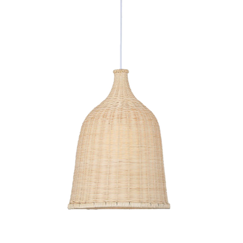 Handwoven Dome Pendant Light Fixture Chinese Bamboo Single Bulb Ceiling Light for Dining Table Khaki 12" Clearhalo 'Ceiling Lights' 'Pendant Lights' 'Pendants' Lighting' 2628889