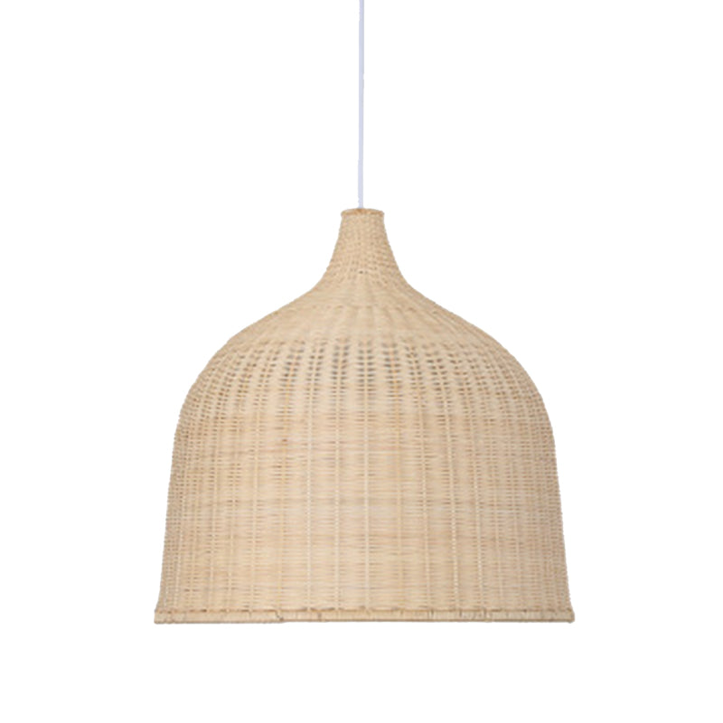 Handwoven Dome Pendant Light Fixture Chinese Bamboo Single Bulb Ceiling Light for Dining Table Khaki 14" Clearhalo 'Ceiling Lights' 'Pendant Lights' 'Pendants' Lighting' 2628892