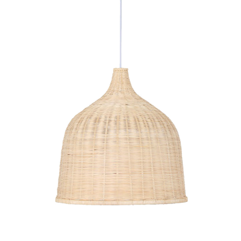 Handwoven Dome Pendant Light Fixture Chinese Bamboo Single Bulb Ceiling Light for Dining Table Khaki 18" Clearhalo 'Ceiling Lights' 'Pendant Lights' 'Pendants' Lighting' 2628897