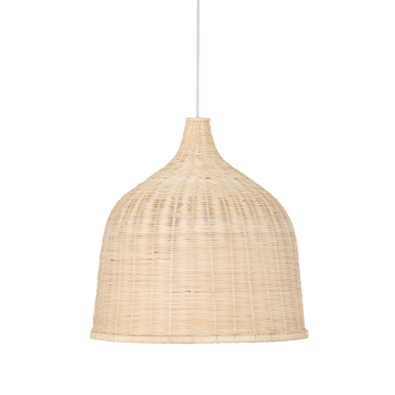 Handwoven Dome Pendant Light Fixture Chinese Bamboo Single Bulb Ceiling Light for Dining Table Khaki 23.5" Clearhalo 'Ceiling Lights' 'Pendant Lights' 'Pendants' Lighting' 2628900