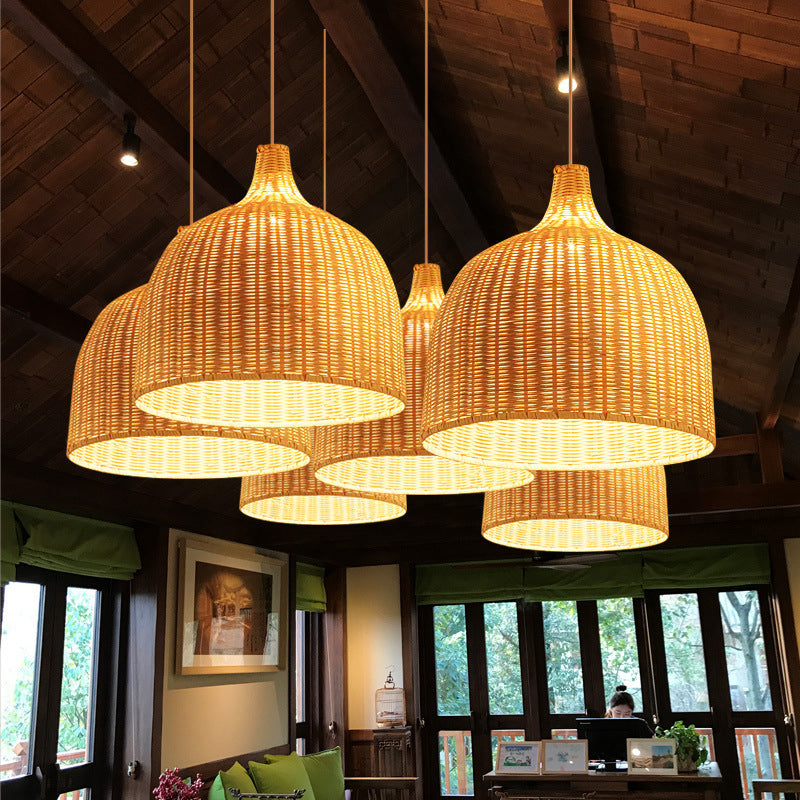 Handwoven Dome Pendant Light Fixture Chinese Bamboo Single Bulb Dining Table Ceiling Light in Beige Clearhalo 'Ceiling Lights' 'Pendant Lights' 'Pendants' Lighting' 2628913