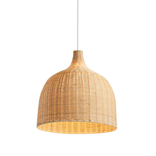 Handwoven Dome Pendant Light Fixture Chinese Bamboo Single Bulb Dining Table Ceiling Light in Beige Beige Clearhalo 'Ceiling Lights' 'Pendant Lights' 'Pendants' Lighting' 2628916