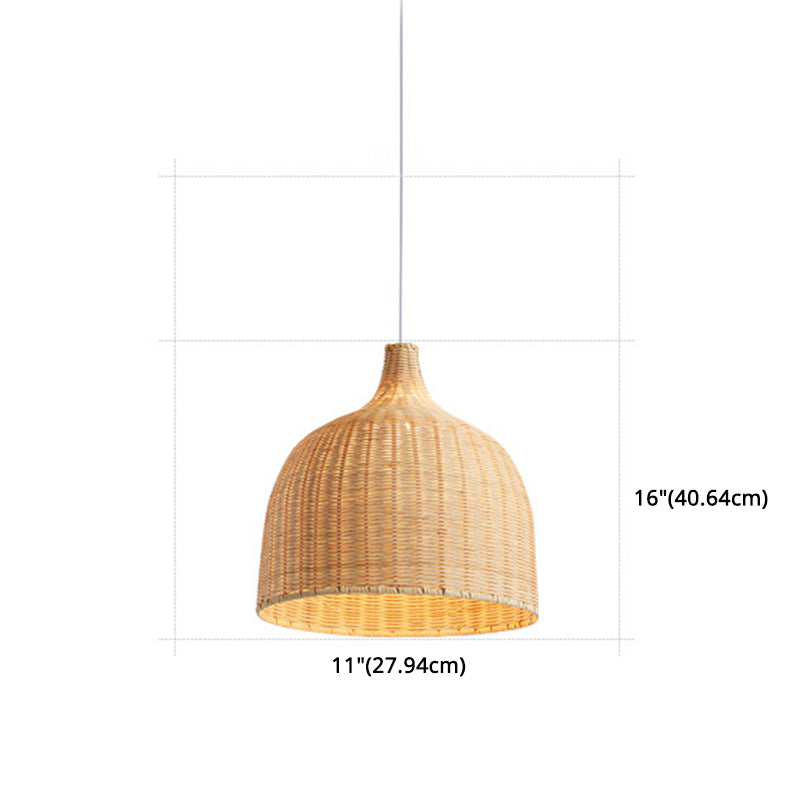 Handwoven Dome Pendant Light Fixture Chinese Bamboo Single Bulb Dining Table Ceiling Light in Beige Clearhalo 'Ceiling Lights' 'Pendant Lights' 'Pendants' Lighting' 2628917