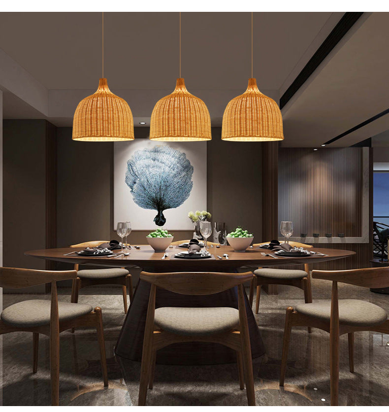 Handwoven Dome Pendant Light Fixture Chinese Bamboo Single Bulb Dining Table Ceiling Light in Beige Clearhalo 'Ceiling Lights' 'Pendant Lights' 'Pendants' Lighting' 2628922