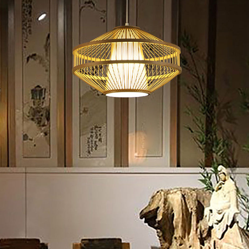 Globe Pendant Light Fixture Chinese Bamboo 1 Light Restaurant Hanging Lamp in Beige Clearhalo 'Ceiling Lights' 'Pendant Lights' 'Pendants' Lighting' 2628927