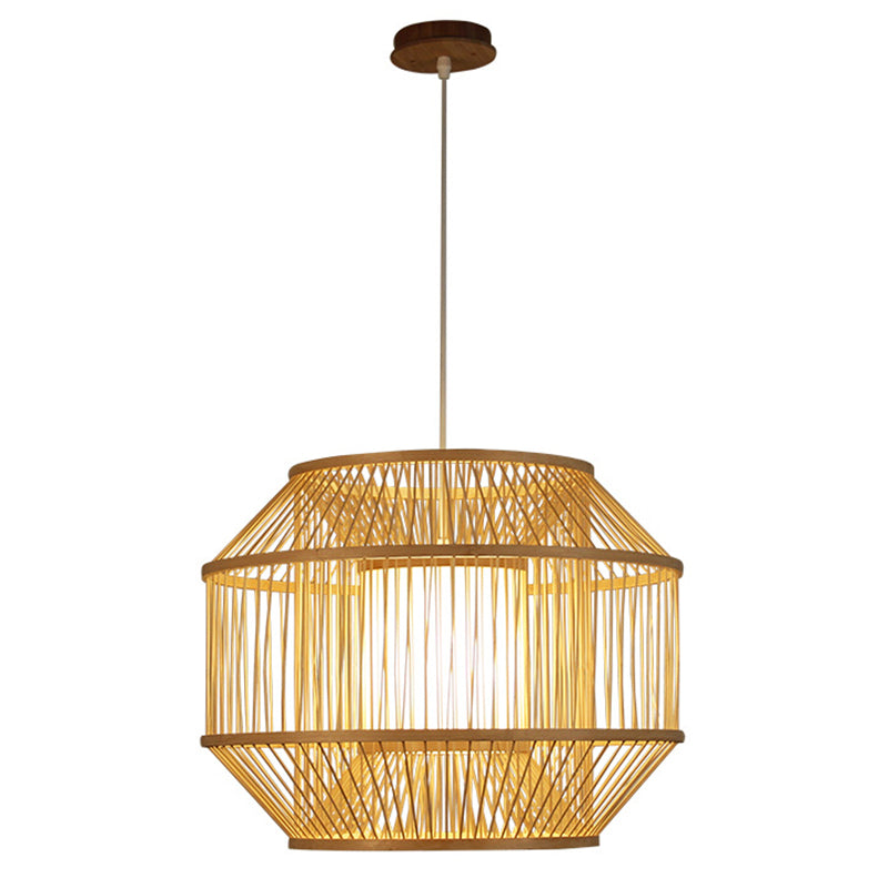 Beige Round Lantern Pendant Chinese Style 1 Bulb Bamboo Hanging Light for Dining Table Beige Clearhalo 'Ceiling Lights' 'Pendant Lights' 'Pendants' Lighting' 2628935