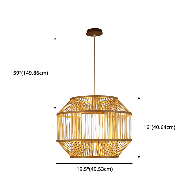 Beige Round Lantern Pendant Chinese Style 1 Bulb Bamboo Hanging Light for Dining Table Clearhalo 'Ceiling Lights' 'Pendant Lights' 'Pendants' Lighting' 2628936