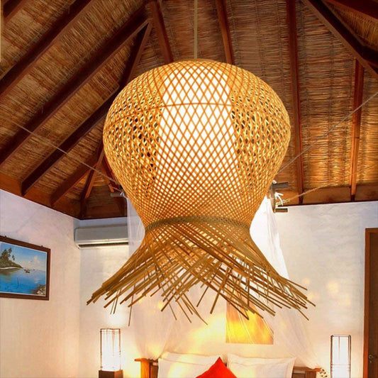 Beige Hand-Woven Pendant Chinese Style 1 Bulb Bamboo Hanging Light for Dining Table Clearhalo 'Ceiling Lights' 'Pendant Lights' 'Pendants' Lighting' 2628946