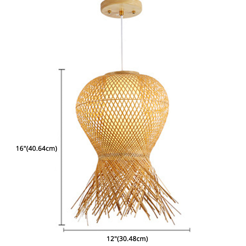 Beige Hand-Woven Pendant Chinese Style 1 Bulb Bamboo Hanging Light for Dining Table Clearhalo 'Ceiling Lights' 'Pendant Lights' 'Pendants' Lighting' 2628949