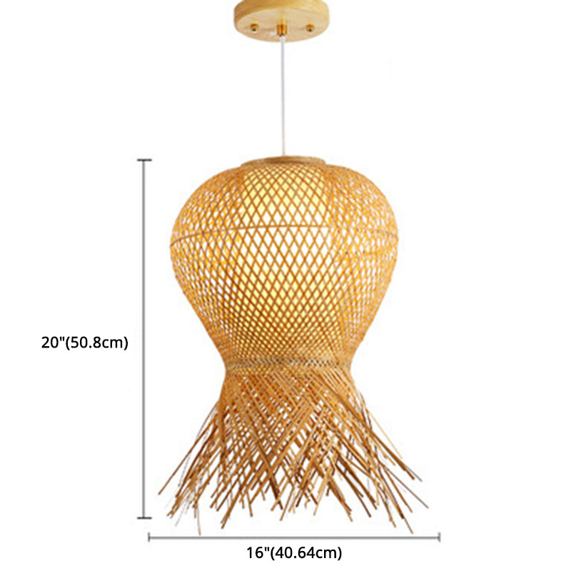 Beige Hand-Woven Pendant Chinese Style 1 Bulb Bamboo Hanging Light for Dining Table Clearhalo 'Ceiling Lights' 'Pendant Lights' 'Pendants' Lighting' 2628950