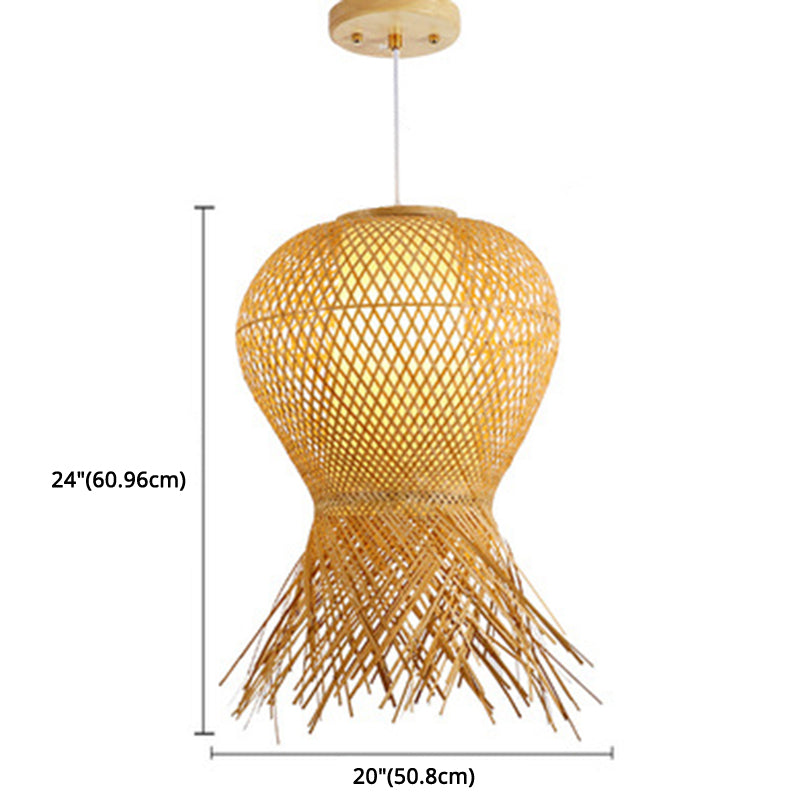 Beige Hand-Woven Pendant Chinese Style 1 Bulb Bamboo Hanging Light for Dining Table Clearhalo 'Ceiling Lights' 'Pendant Lights' 'Pendants' Lighting' 2628951