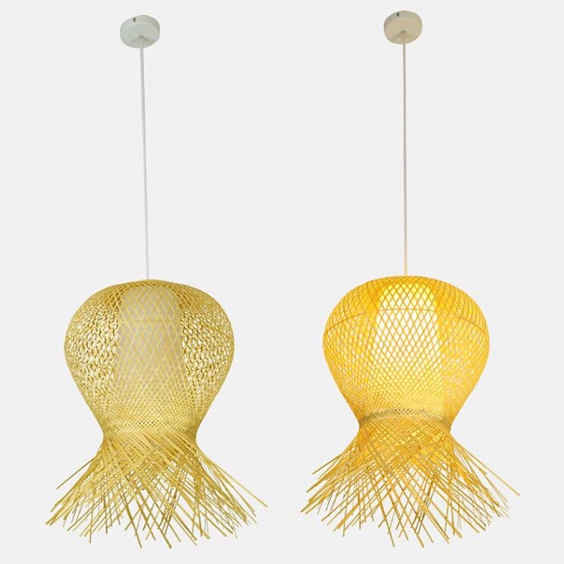 Beige Hand-Woven Pendant Chinese Style 1 Bulb Bamboo Hanging Light for Dining Table Clearhalo 'Ceiling Lights' 'Pendant Lights' 'Pendants' Lighting' 2628952