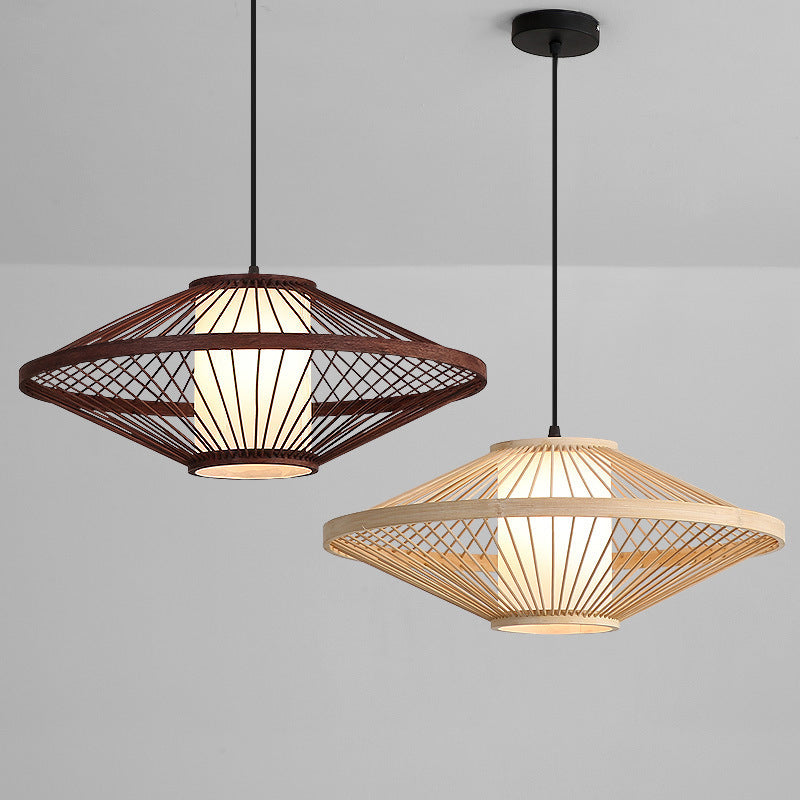 Flying Saucer Pendant Light Fixture Chinese Bamboo 1 Light Restaurant Suspension Pendant Clearhalo 'Ceiling Lights' 'Pendant Lights' 'Pendants' Lighting' 2628953