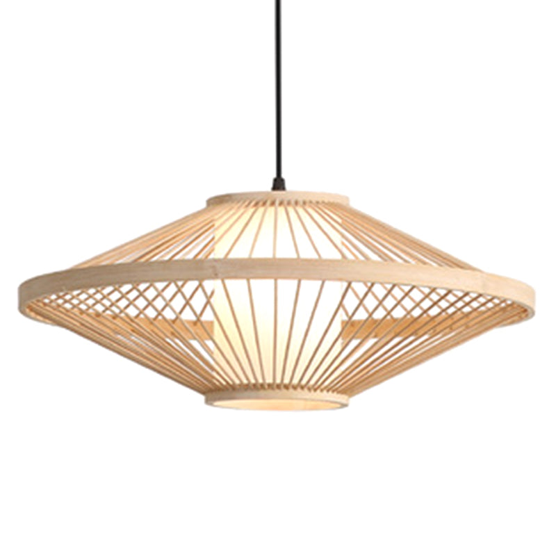 Flying Saucer Pendant Light Fixture Chinese Bamboo 1 Light Restaurant Suspension Pendant Beige Clearhalo 'Ceiling Lights' 'Pendant Lights' 'Pendants' Lighting' 2628955