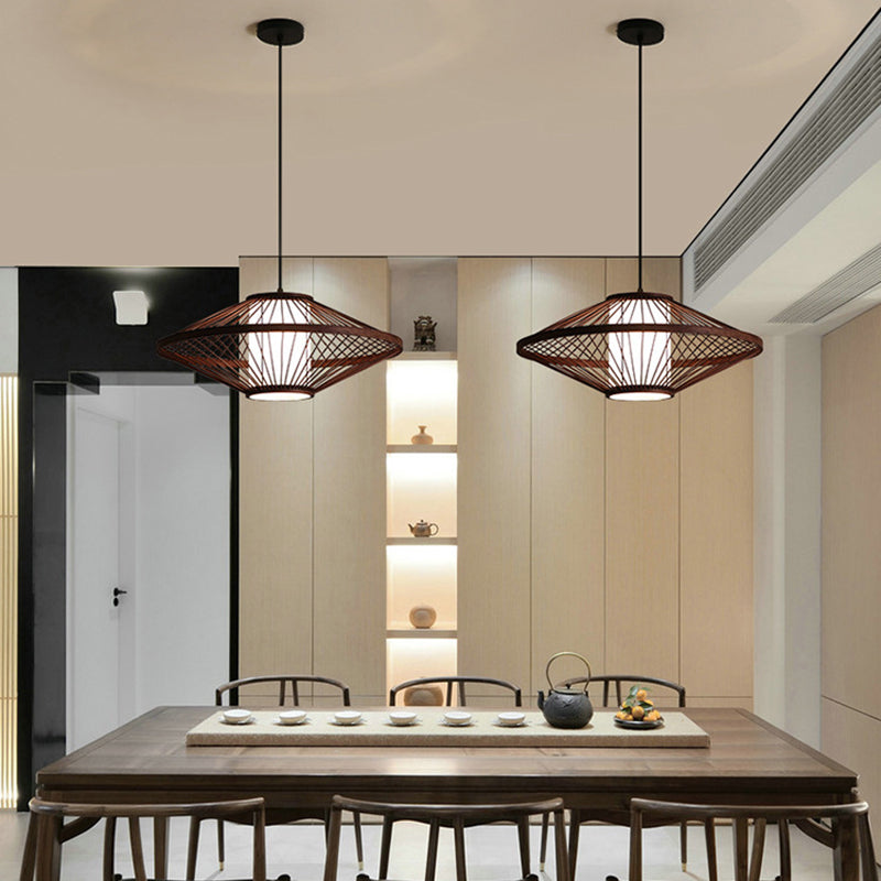 Flying Saucer Pendant Light Fixture Chinese Bamboo 1 Light Restaurant Suspension Pendant Clearhalo 'Ceiling Lights' 'Pendant Lights' 'Pendants' Lighting' 2628957