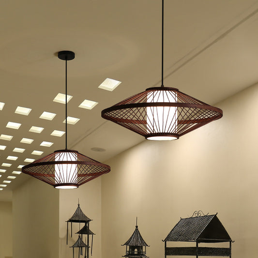 Flying Saucer Pendant Light Fixture Chinese Bamboo 1 Light Restaurant Suspension Pendant Clearhalo 'Ceiling Lights' 'Pendant Lights' 'Pendants' Lighting' 2628958