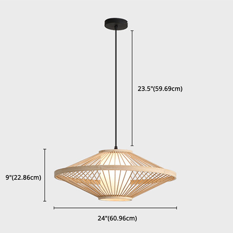 Flying Saucer Pendant Light Fixture Chinese Bamboo 1 Light Restaurant Suspension Pendant Clearhalo 'Ceiling Lights' 'Pendant Lights' 'Pendants' Lighting' 2628960