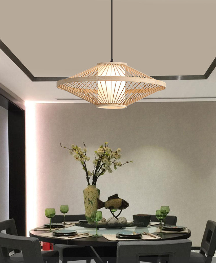 Flying Saucer Pendant Light Fixture Chinese Bamboo 1 Light Restaurant Suspension Pendant Clearhalo 'Ceiling Lights' 'Pendant Lights' 'Pendants' Lighting' 2628964