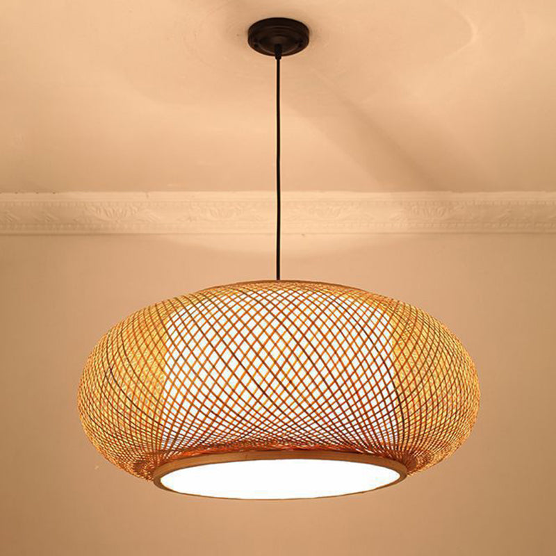 Chinese Round Lantern Ceiling Light Beige Bamboo 1 Light Restaurant Hanging Pendant Lighting Clearhalo 'Ceiling Lights' 'Pendant Lights' 'Pendants' Lighting' 2628967