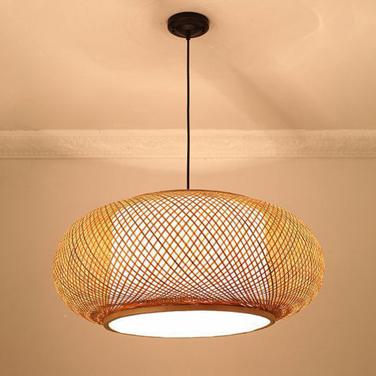 Chinese Round Lantern Ceiling Light Beige Bamboo 1 Light Restaurant Hanging Pendant Lighting Clearhalo 'Ceiling Lights' 'Pendant Lights' 'Pendants' Lighting' 2628967