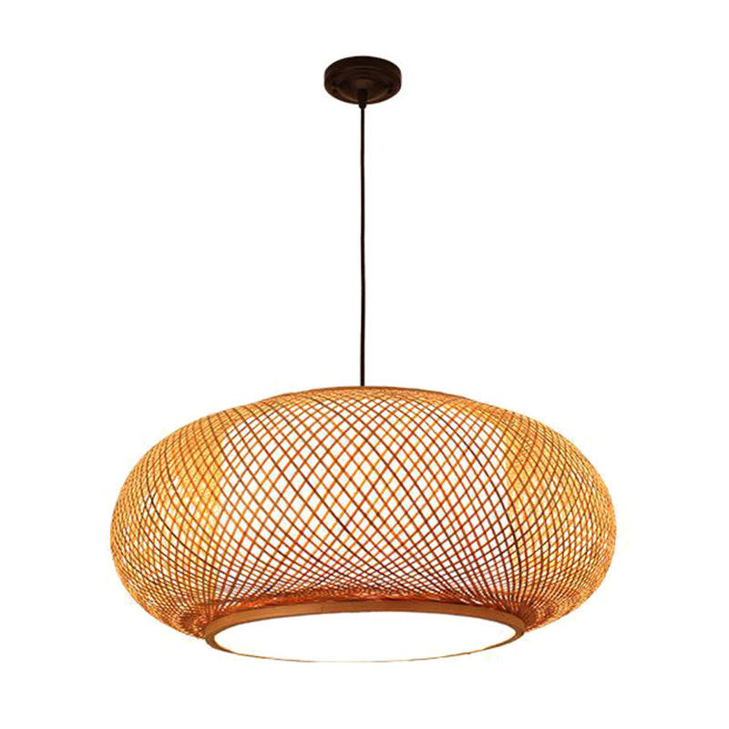 Chinese Round Lantern Ceiling Light Beige Bamboo 1 Light Restaurant Hanging Pendant Lighting Brown Clearhalo 'Ceiling Lights' 'Pendant Lights' 'Pendants' Lighting' 2628968