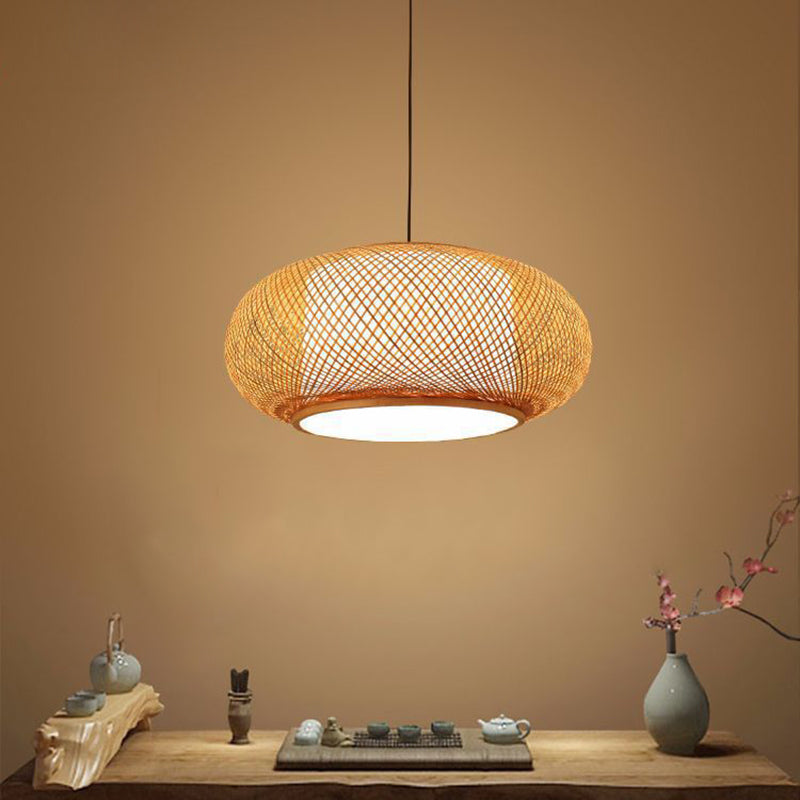 Chinese Round Lantern Ceiling Light Beige Bamboo 1 Light Restaurant Hanging Pendant Lighting Clearhalo 'Ceiling Lights' 'Pendant Lights' 'Pendants' Lighting' 2628969