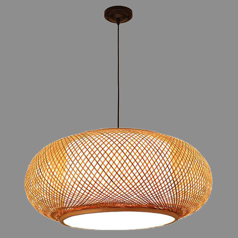 Chinese Round Lantern Ceiling Light Beige Bamboo 1 Light Restaurant Hanging Pendant Lighting Clearhalo 'Ceiling Lights' 'Pendant Lights' 'Pendants' Lighting' 2628971