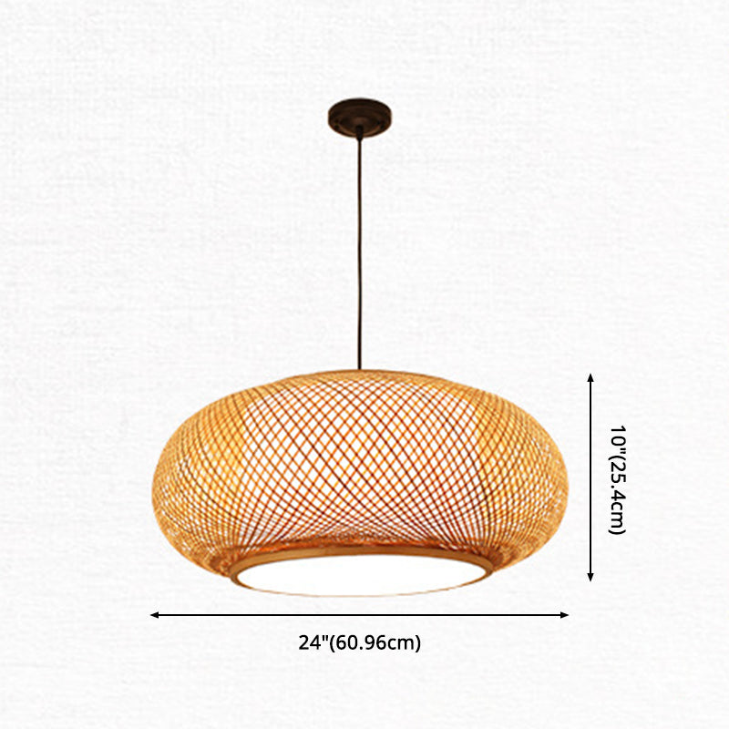 Chinese Round Lantern Ceiling Light Beige Bamboo 1 Light Restaurant Hanging Pendant Lighting Clearhalo 'Ceiling Lights' 'Pendant Lights' 'Pendants' Lighting' 2628973