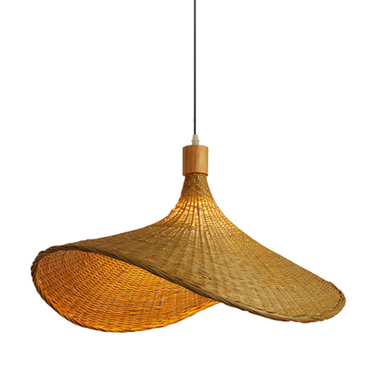 Beige Straw Hat Shape Hanging Lamp Kit Asian 1-Light Rattan Ceiling Pendant Light for Dining Table Clearhalo 'Ceiling Lights' 'Pendant Lights' 'Pendants' Lighting' 2628979