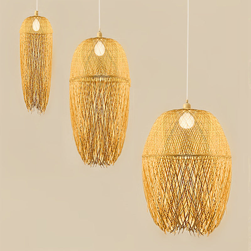 Beige Hand-Worked Pendant Chinese Style 1 Bulb Bamboo Hanging Light for Dining Table Clearhalo 'Ceiling Lights' 'Pendant Lights' 'Pendants' Lighting' options 2628991