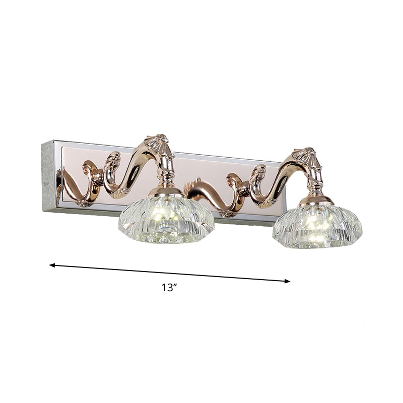 Bowl Bathroom Vanity Mirror Light Clear Crystal 2/3/4 Heads Vintage Style Wall Lamp in Gold Finish, 13"/18" Wide Clearhalo 'Modern wall lights' 'Modern' 'Vanity Lights' 'Wall Lights' Lighting' 262900