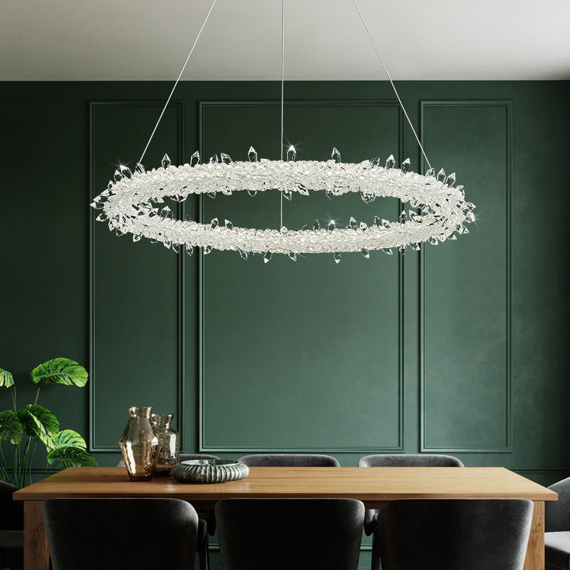 Circular LED Pendant Lamp Modern Minimalist Clear Crystal Living Room Hanging Ceiling Light Clearhalo 'Ceiling Lights' 'Pendant Lights' 'Pendants' Lighting' options 2629000