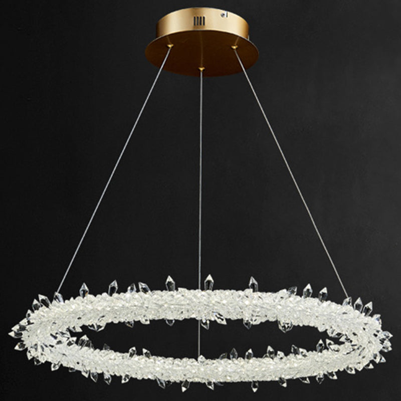 Circular LED Pendant Lamp Modern Minimalist Clear Crystal Living Room Hanging Ceiling Light Clearhalo 'Ceiling Lights' 'Pendant Lights' 'Pendants' Lighting' options 2629001